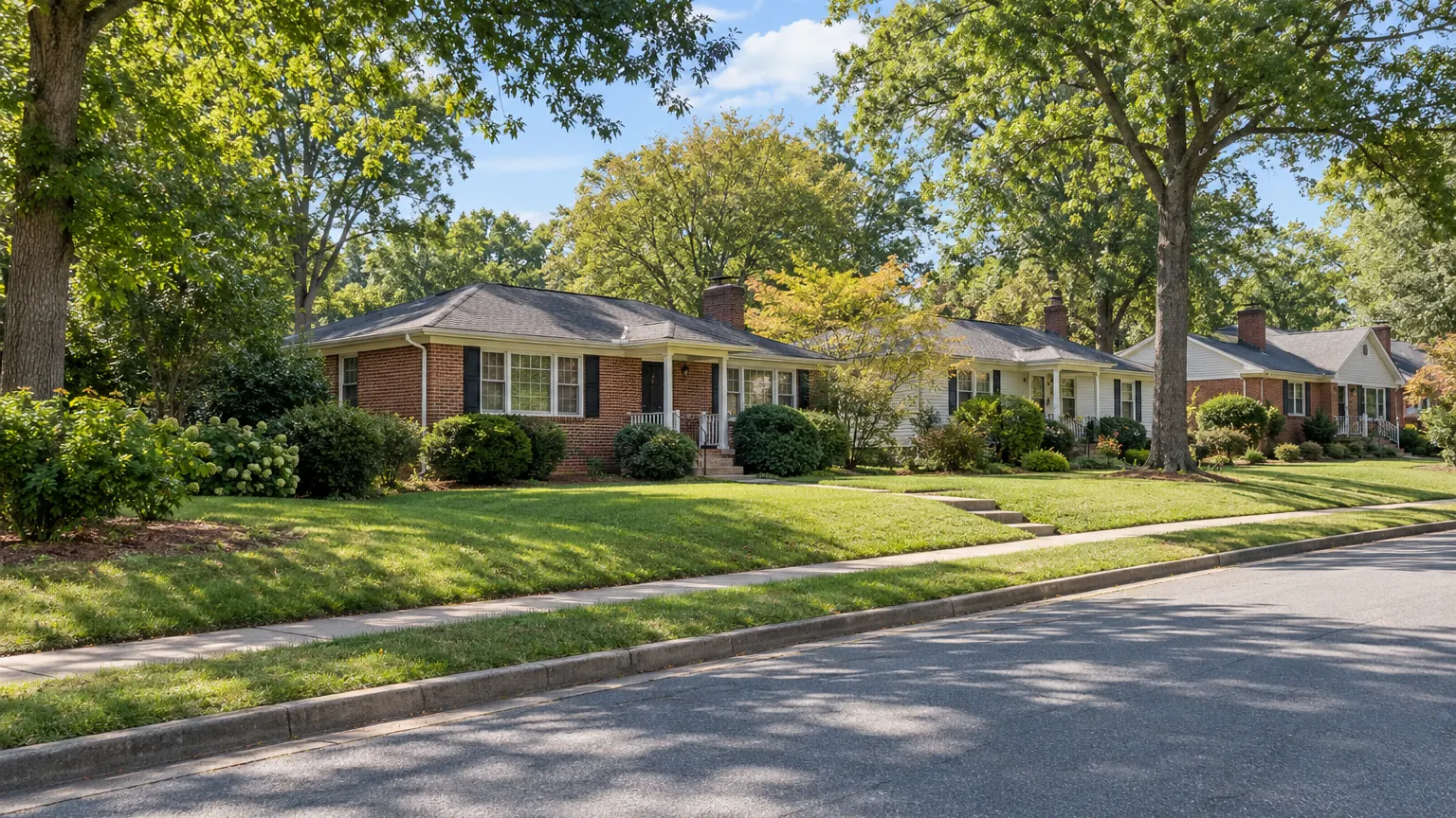Residential street of typical houses in Winston-Salem